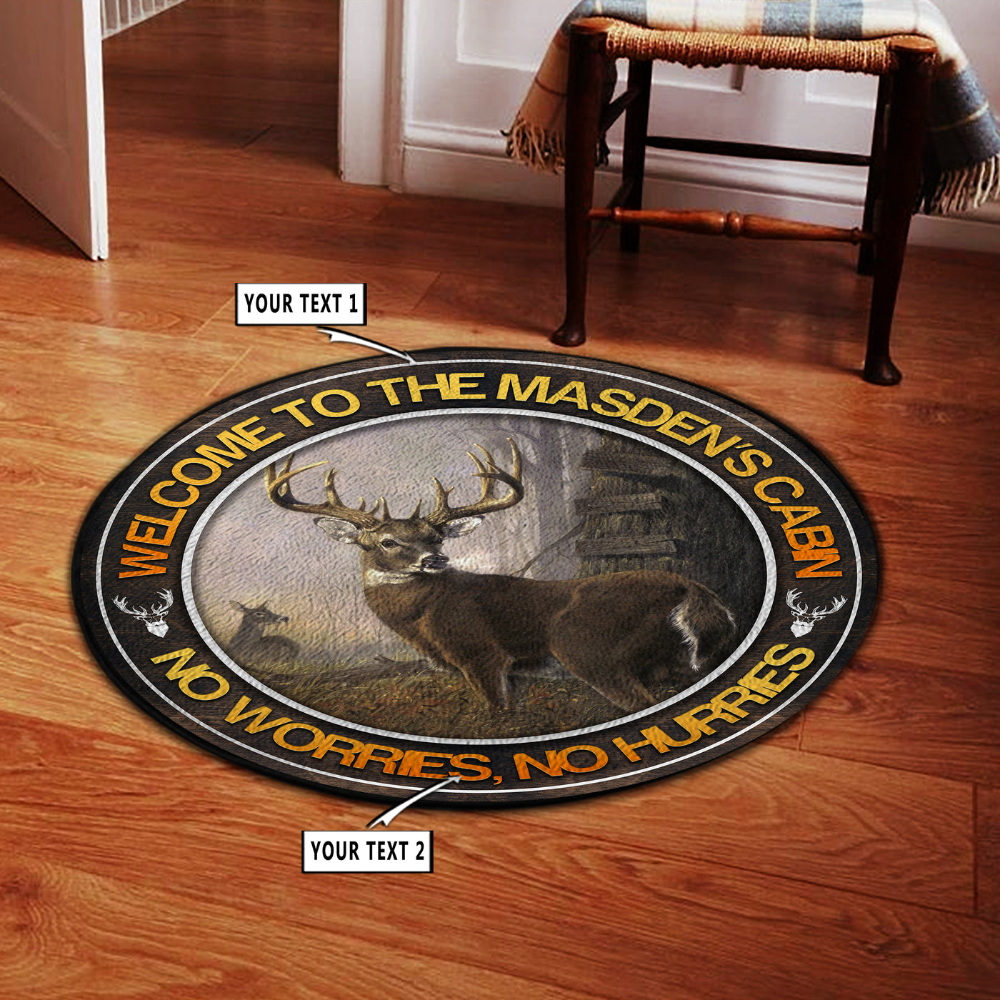 Personalized Deer Hunting Home Decor Round Rug, Carpet - Bluefink