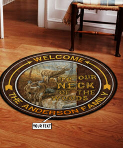 Personalized Deer Hunting Neck of the Woods Round Rug, Carpet