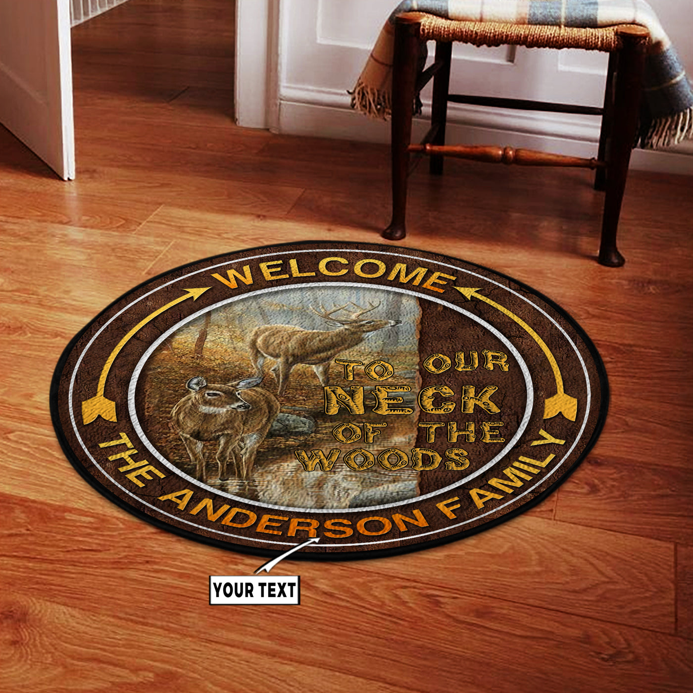 Personalized Deer Hunting Neck of the Woods Round Rug, Carpet