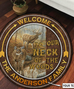 Personalized Deer Hunting Neck of the Woods Round Rug, Carpet