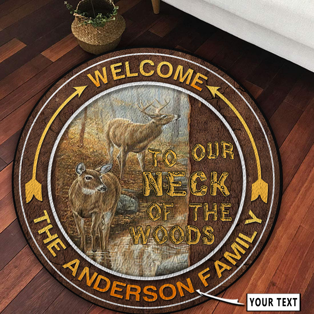 Personalized Deer Hunting Neck of the Woods Round Rug, Carpet