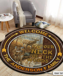 Personalized Deer Hunting Neck of the Woods Round Rug, Carpet