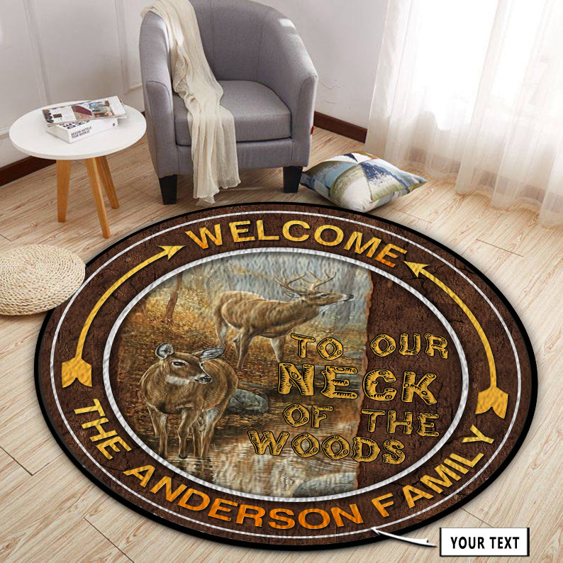 Personalized Deer Hunting Neck of the Woods Round Rug, Carpet
