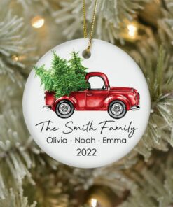 Personalized Family Christmas Ceramic Ornament, Custom Red Tractor Family Keepsake, Family Ornament, Gift For Christmas 2022