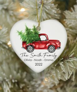 Personalized Family Christmas Ceramic Ornament, Custom Red Tractor Family Keepsake, Family Ornament, Gift For Christmas 2022