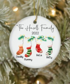 Personalized Family Christmas Ceramic Ornament, Hanging Stockings, Family Gift Decor, First Family Christmas 2022 Decoration, Custom Bauble