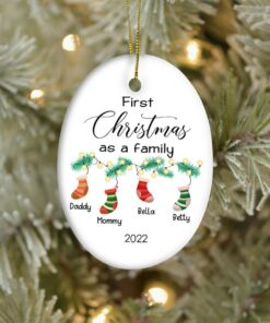 Personalized Family Christmas Ceramic Ornament, Hanging Stockings, Family Gift Decor, First Family Christmas 2022 Decoration, Custom Bauble