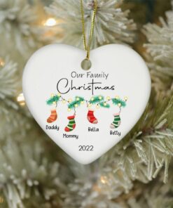 Personalized Family Christmas Ceramic Ornament, Hanging Stockings, Family Gift Decor, First Family Christmas 2022 Decoration, Custom Bauble