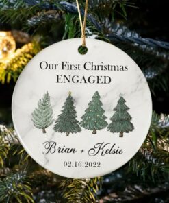 Personalized First Christmas Engaged Ceramic Ornament, Custom 2022 Christmas Ornament With Names, Just Engaged, Engagement Gift For Couple