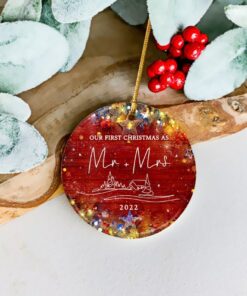 Personalized First Christmas Married Ceramic Ornament, Custom Mr And Mrs 2022 Christmas Ornament, Wedding Gift Keepsake, Just Married Couple