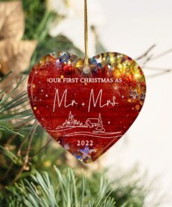Personalized First Christmas Married Ceramic Ornament, Custom Mr And Mrs 2022 Christmas Ornament, Wedding Gift Keepsake, Just Married Couple