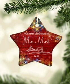 Personalized First Christmas Married Ceramic Ornament, Custom Mr And Mrs 2022 Christmas Ornament, Wedding Gift Keepsake, Just Married Couple