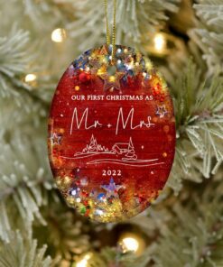Personalized First Christmas Married Ceramic Ornament, Custom Mr And Mrs 2022 Christmas Ornament, Wedding Gift Keepsake, Just Married Couple