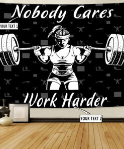 Personalized Fitness Banner Flag Tapestry Home Gym Decor Girl Barbell Gym Gift