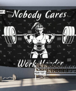 Personalized Fitness Banner Flag Tapestry Home Gym Decor Girl Barbell Gym Gift