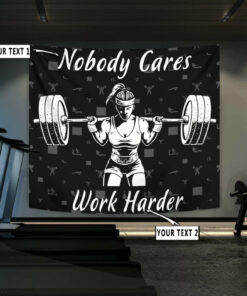 Personalized Fitness Banner Flag Tapestry Home Gym Decor Girl Barbell Gym Gift