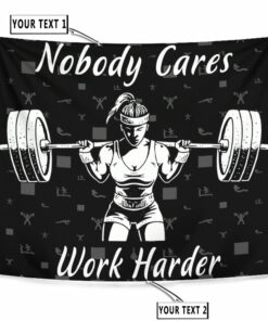 Personalized Fitness Banner Flag Tapestry Home Gym Decor Girl Barbell Gym Gift