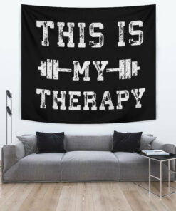 Personalized Fitness Banner Flag Tapestry Home Gym Decor Motivational Quote This Is My Therapy