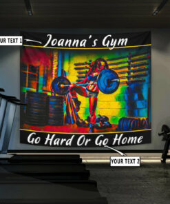 Personalized Fitness Banner Flag Tapestry Home Gym Women Weightlifting Wall Art