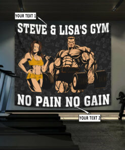 Personalized Fitness Home Gym Decor Couple Banner Flag Tapestry