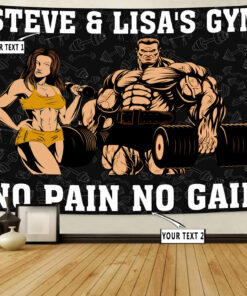 Personalized Fitness Home Gym Decor Couple Banner Flag Tapestry