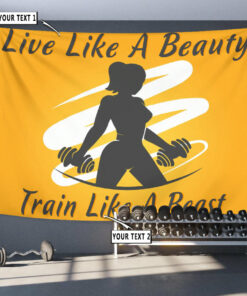 Personalized Fitness Women Banner Flag Tapestry Gym Wall Art Girl Train Like A Beast