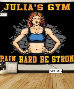 Personalized Fitness Women Banner Flag Tapestry Home Gym Decor Girl Train Hard Be Strong
