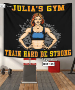 Personalized Fitness Women Banner Flag Tapestry Home Gym Decor Girl Train Hard Be Strong