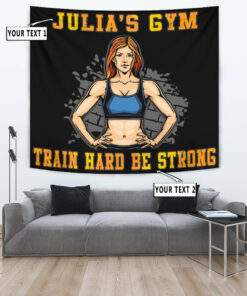 Personalized Fitness Women Banner Flag Tapestry Home Gym Decor Girl Train Hard Be Strong