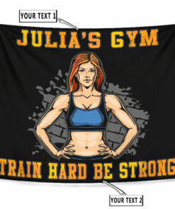 Personalized Fitness Women Banner Flag Tapestry Home Gym Decor Girl Train Hard Be Strong