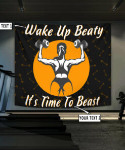 Personalized Fitness Women Banner Flag Tapestry Home Gym Decor Time To Beast