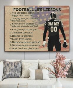 Personalized Football Life Lessons Believe In Yourself Football US Flag Poster Canvas Wall Art