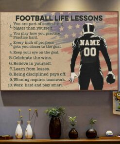 Personalized Football Life Lessons Believe In Yourself Football US Flag Poster Canvas Wall Art
