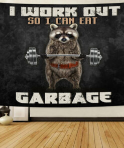 Personalized Funny Gym Flags Banner Tapestry Raccoon Weightlifting