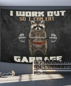 Personalized Funny Gym Flags Banner Tapestry Raccoon Weightlifting