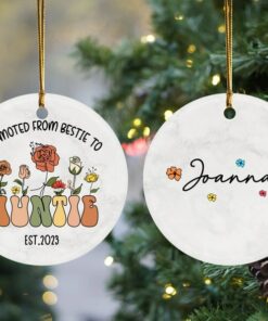 Personalized Gift For Auntie, Wildflowers Enamel Ceramic Ornament Promoted From Bestie To Auntie, Pregnancy Announcement Gift, Aunt To Be