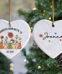Personalized Gift For Auntie, Wildflowers Enamel Ceramic Ornament Promoted From Bestie To Auntie, Pregnancy Announcement Gift, Aunt To Be
