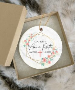 Personalized God Bless Ceramic Ornament, Baptism, Custom Christened Keepsake, Christmas Gift For Goddaughter, Baptism Gift From Godmother