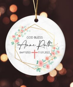 Personalized God Bless Ceramic Ornament, Baptism, Custom Christened Keepsake, Christmas Gift For Goddaughter, Baptism Gift From Godmother