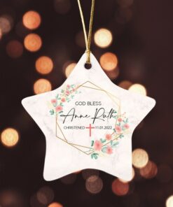 Personalized God Bless Ceramic Ornament, Baptism, Custom Christened Keepsake, Christmas Gift For Goddaughter, Baptism Gift From Godmother