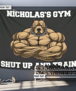 Personalized Gym Banner Flag Tapestry Home Gym Decor Muscle Strong Pitbull