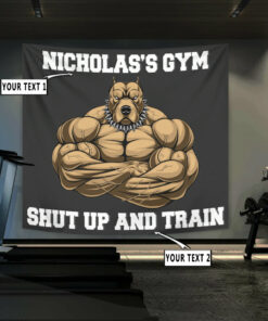 Personalized Gym Banner Flag Tapestry Home Gym Decor Muscle Strong Pitbull