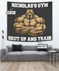 Personalized Gym Banner Flag Tapestry Home Gym Decor Muscle Strong Pitbull
