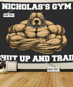 Personalized Gym Banner Flag Tapestry Home Gym Decor Muscle Strong Pitbull