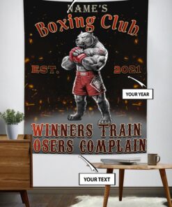 Personalized Gym Banner Tapestry Home Gym Decor Boxing Gym Pitbull