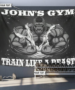 Personalized Gym Flag Banner Tapestry Home Gym Decor Bodybuilding Gorilla Train Like A Beast
