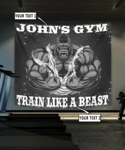 Personalized Gym Flag Banner Tapestry Home Gym Decor Bodybuilding Gorilla Train Like A Beast