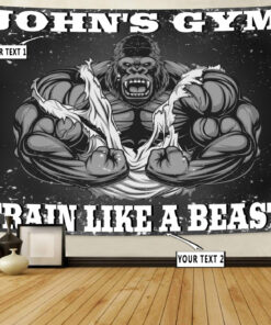 Personalized Gym Flag Banner Tapestry Home Gym Decor Bodybuilding Gorilla Train Like A Beast