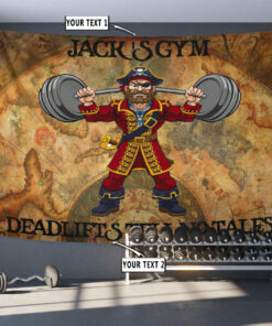 Personalized Gym Flag Banner Tapestry Pirate Weight Lifting Home Gym Decor