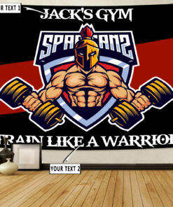 Personalized Gym Flag Banner Tapestry Spartan Home Gym Decor Motivational Quotes